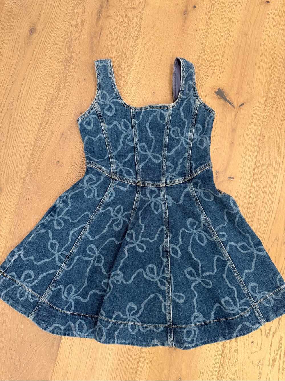 LoveShackFancy Denim Blue  Denim Dress with Bow Design